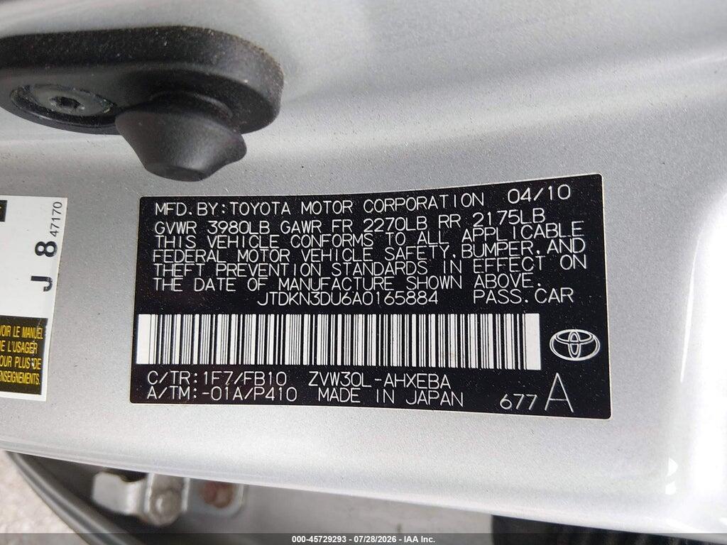 JTDKN3DU6A0165884 2010 TOYOTA PRIUS photo no. 9
