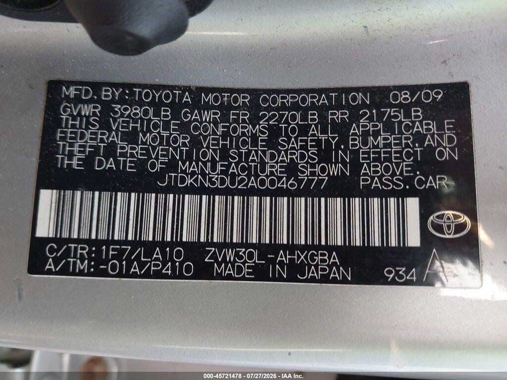 JTDKN3DU2A0046777 2010 TOYOTA PRIUS photo no. 9