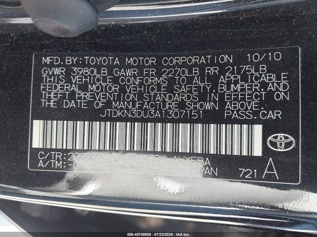 JTDKN3DU3A1307151 2010 TOYOTA PRIUS photo no. 9