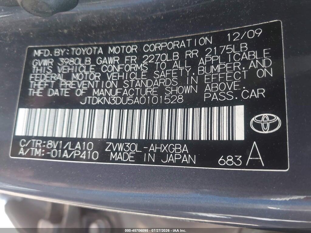 JTDKN3DU5A0101528 2010 TOYOTA PRIUS photo no. 9