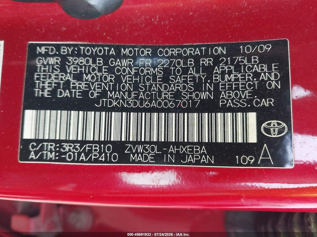 JTDKN3DU6A0067017 2010 TOYOTA PRIUS photo no. 9