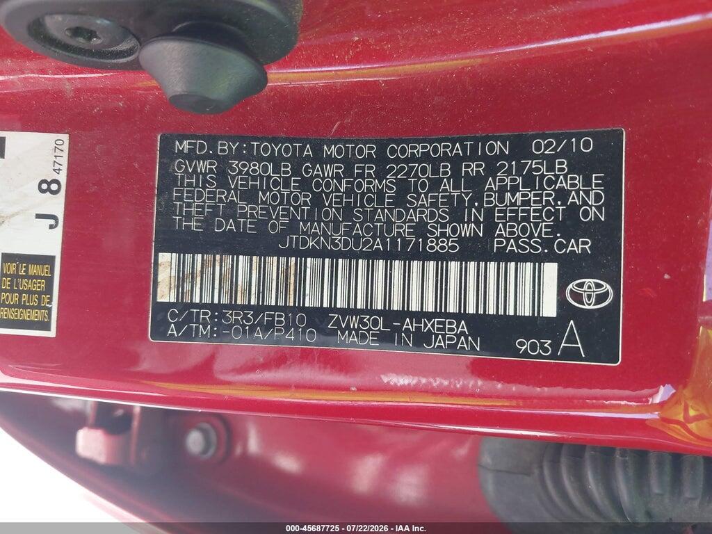 JTDKN3DU2A1171885 2010 TOYOTA PRIUS photo no. 9