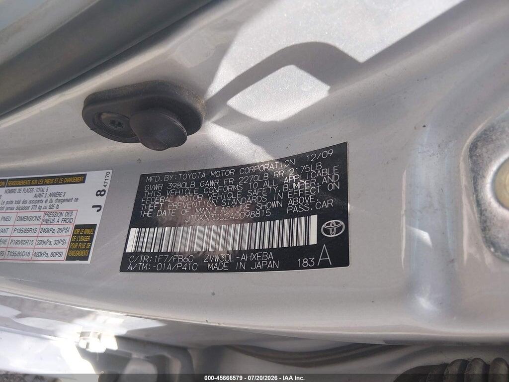 JTDKN3DU2A0098815 2010 TOYOTA PRIUS photo no. 9