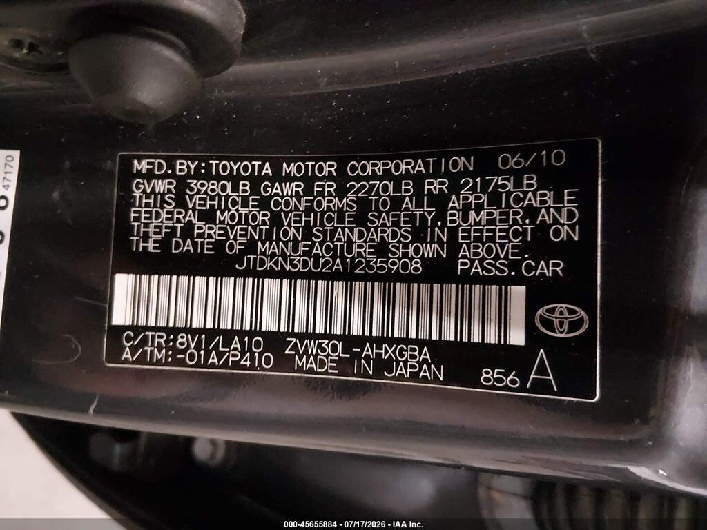 JTDKN3DU2A1235908 2010 TOYOTA PRIUS photo no. 9
