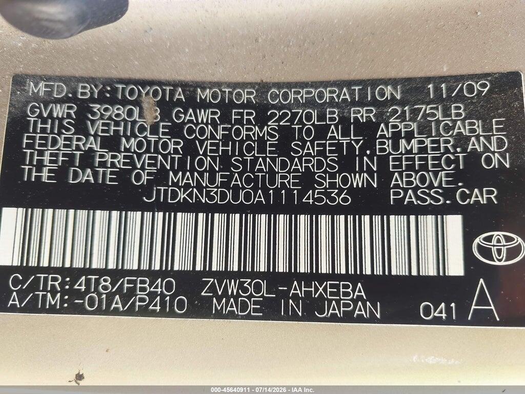 JTDKN3DU0A1114536 2010 TOYOTA PRIUS photo no. 9