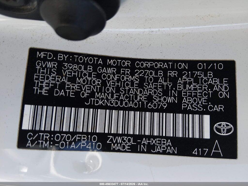 JTDKN3DU0A0116079 2010 TOYOTA PRIUS photo no. 9