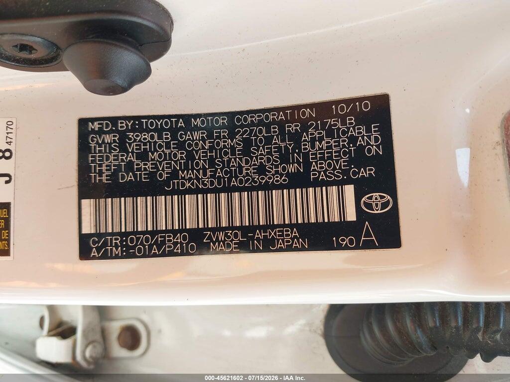 JTDKN3DU1A0239986 2010 TOYOTA PRIUS photo no. 9