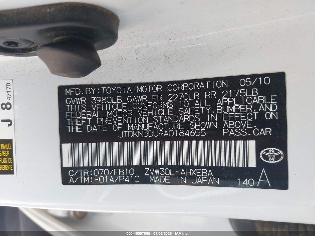 JTDKN3DU9A0184655 2010 TOYOTA PRIUS photo no. 9