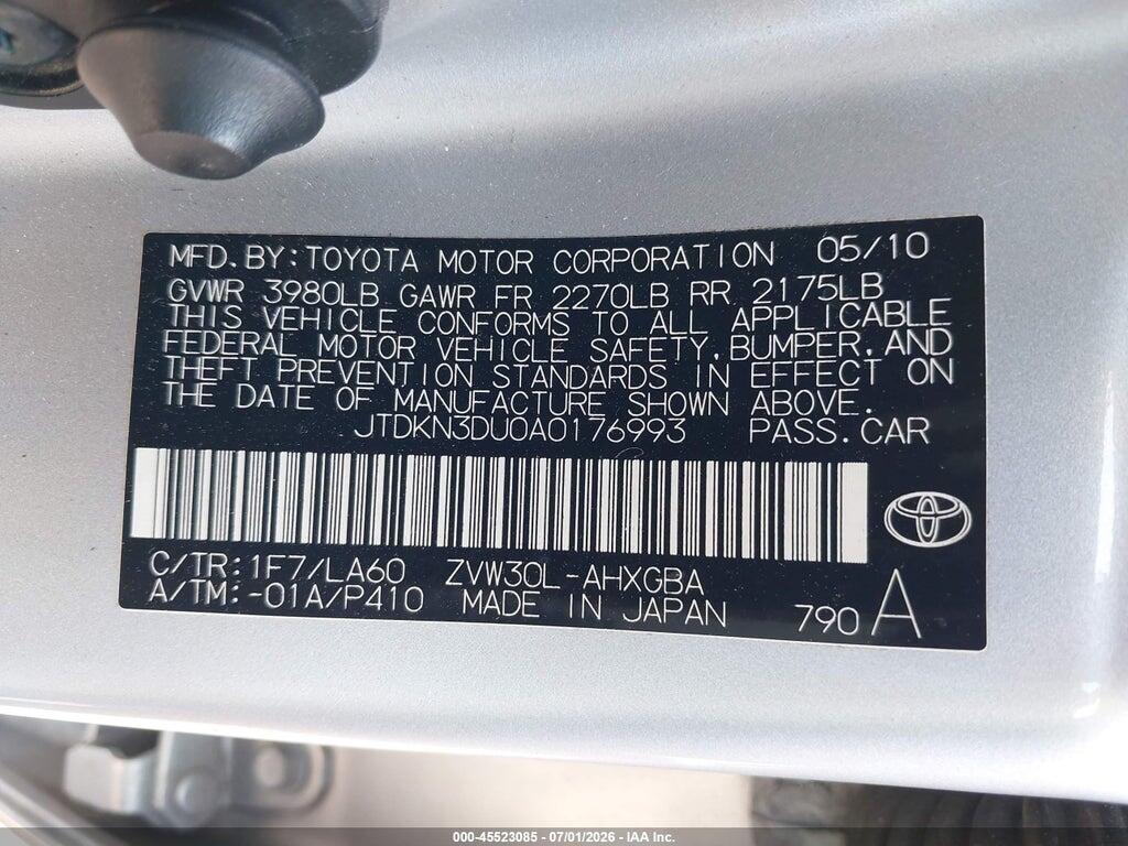 JTDKN3DU0A0176993 2010 TOYOTA PRIUS photo no. 9
