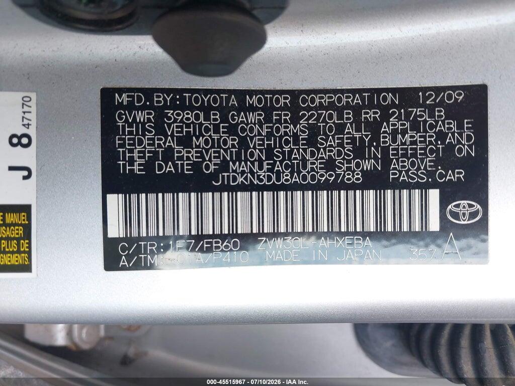 JTDKN3DU8A0099788 2010 TOYOTA PRIUS photo no. 9