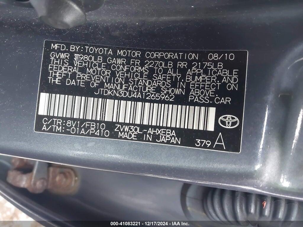 JTDKN3DU4A1265962 2010 TOYOTA PRIUS photo no. 9