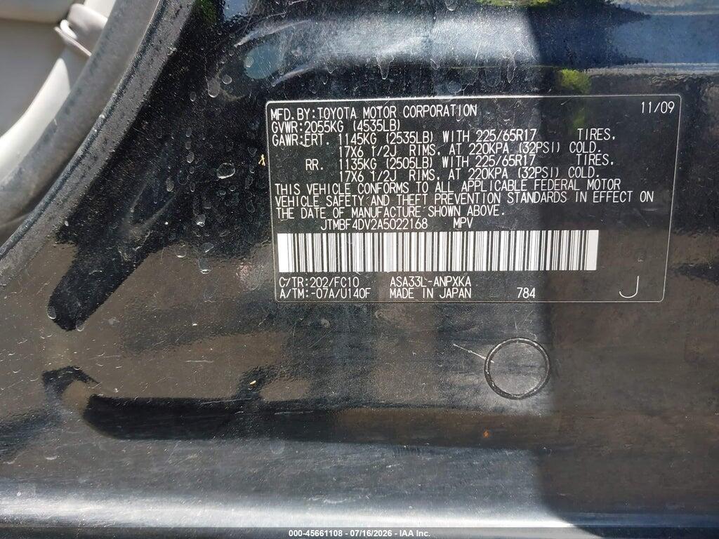 JTMBF4DV2A5022168 2010 TOYOTA RAV4 photo no. 9