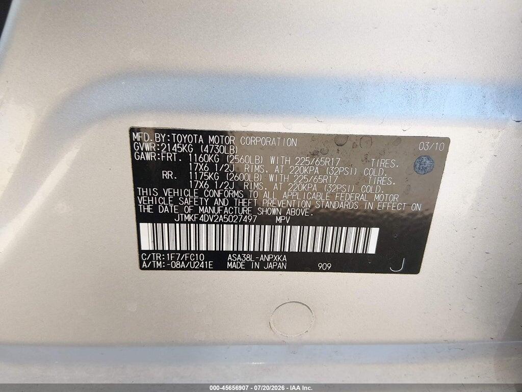 JTMKF4DV2A5027497 2010 TOYOTA RAV4 photo no. 9
