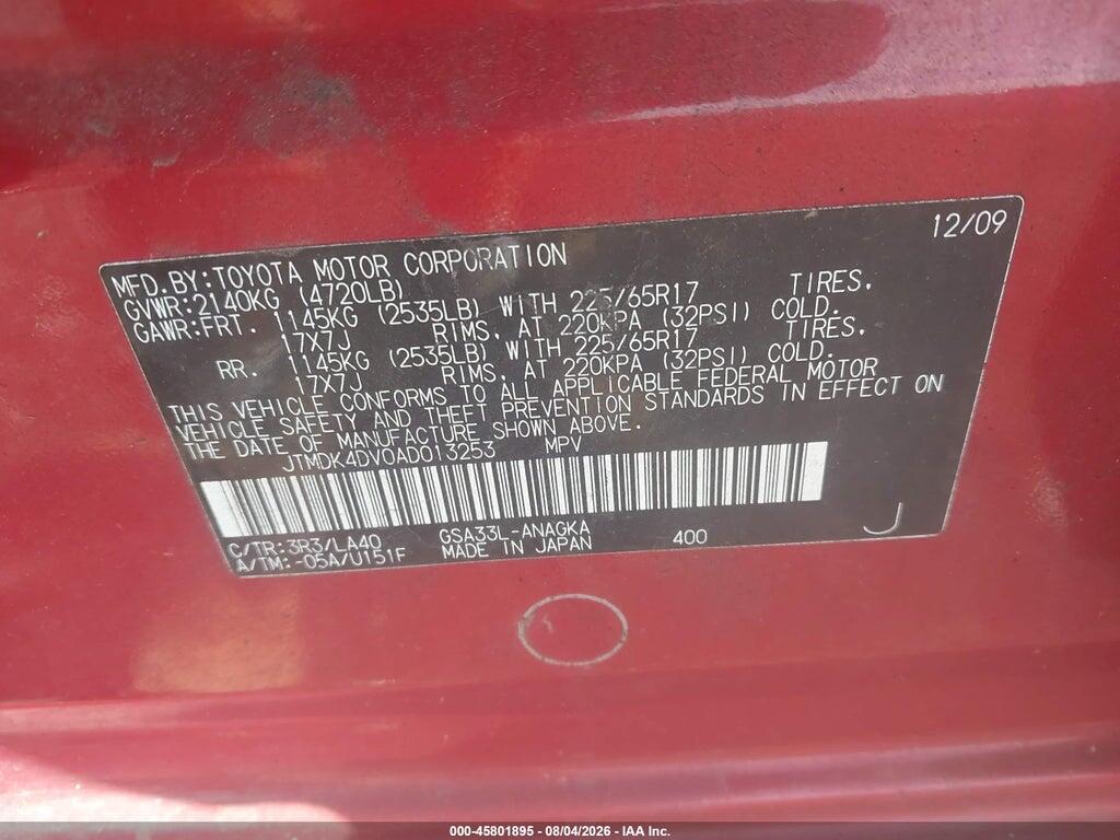 JTMDK4DV0AD013253 2010 TOYOTA RAV4 photo no. 9