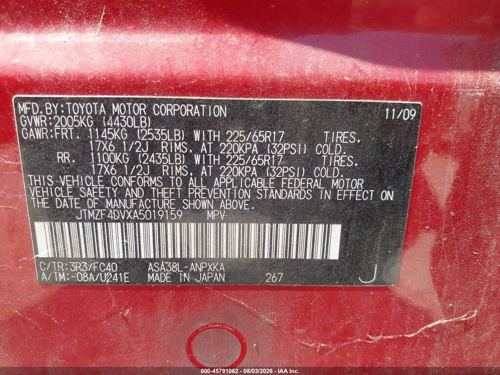 JTMZF4DVXA5019159 2010 TOYOTA RAV4 photo no. 9