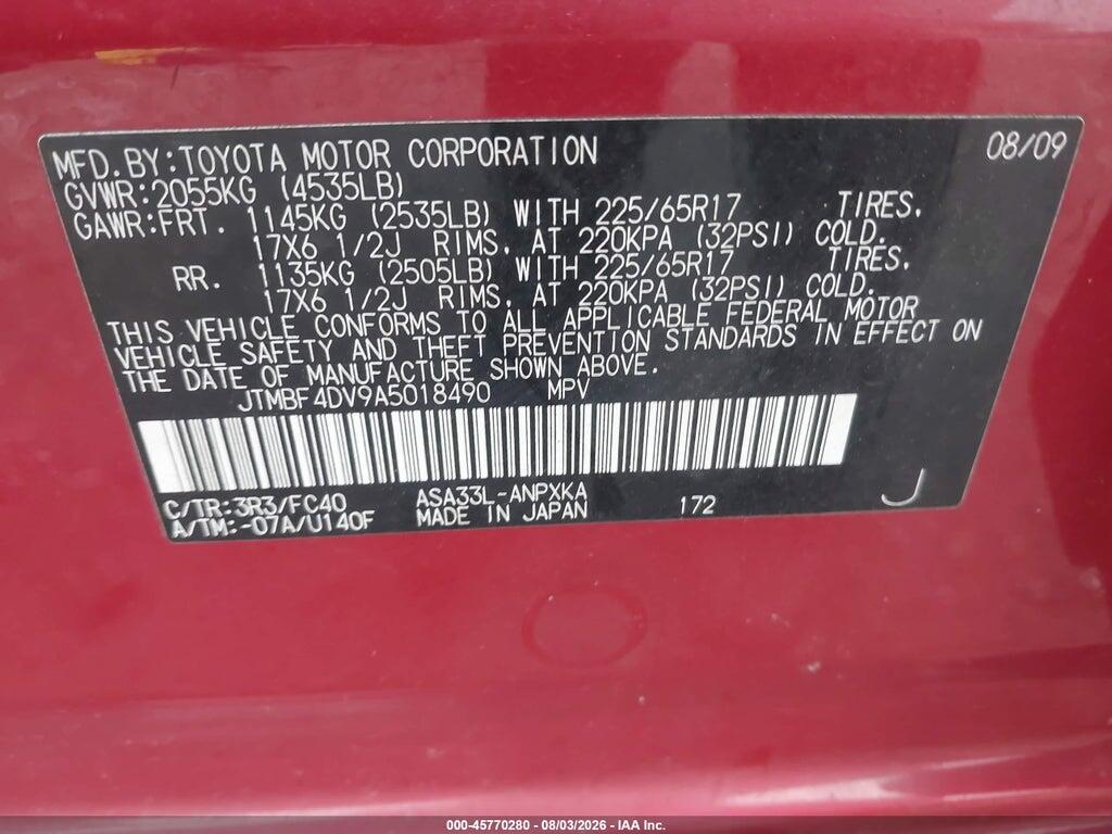 JTMBF4DV9A5018490 2010 TOYOTA RAV4 photo no. 9