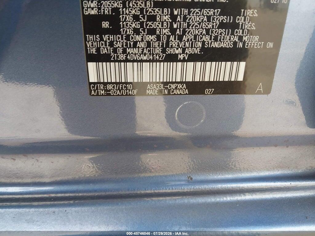 2T3BF4DV6AW041427 2010 TOYOTA RAV4 photo no. 9