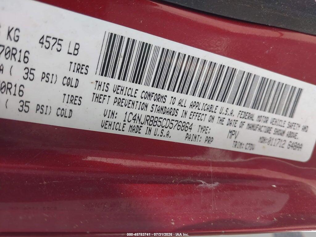 1C4NJRBB5CD576864 2012 JEEP PATRIOT photo no. 9