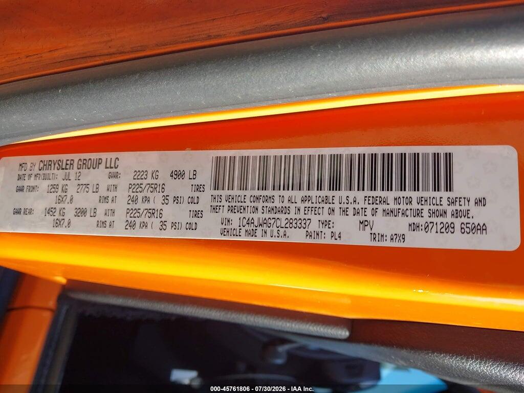 1C4AJWAG7CL283337 2012 JEEP WRANGLER photo no. 9