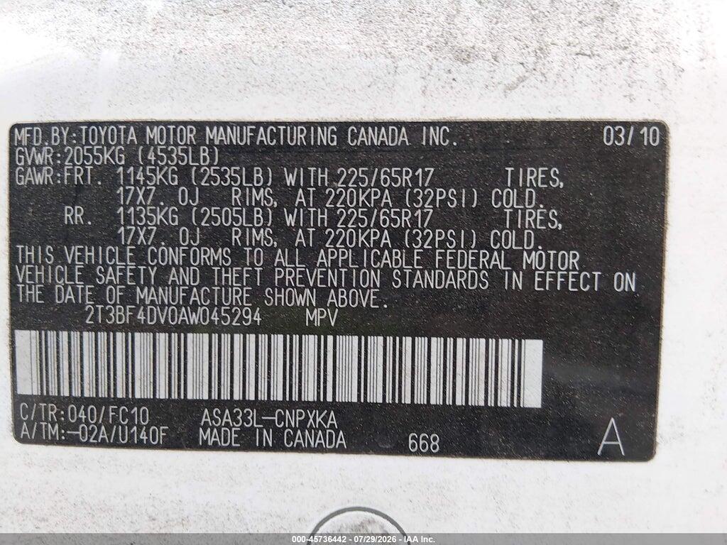 2T3BF4DV0AW045294 2010 TOYOTA RAV4 photo no. 9