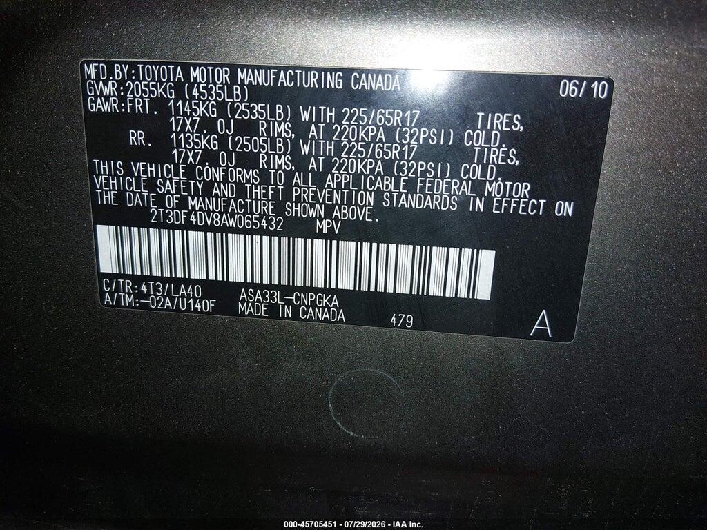 2T3DF4DV8AW065432 2010 TOYOTA RAV4 photo no. 9