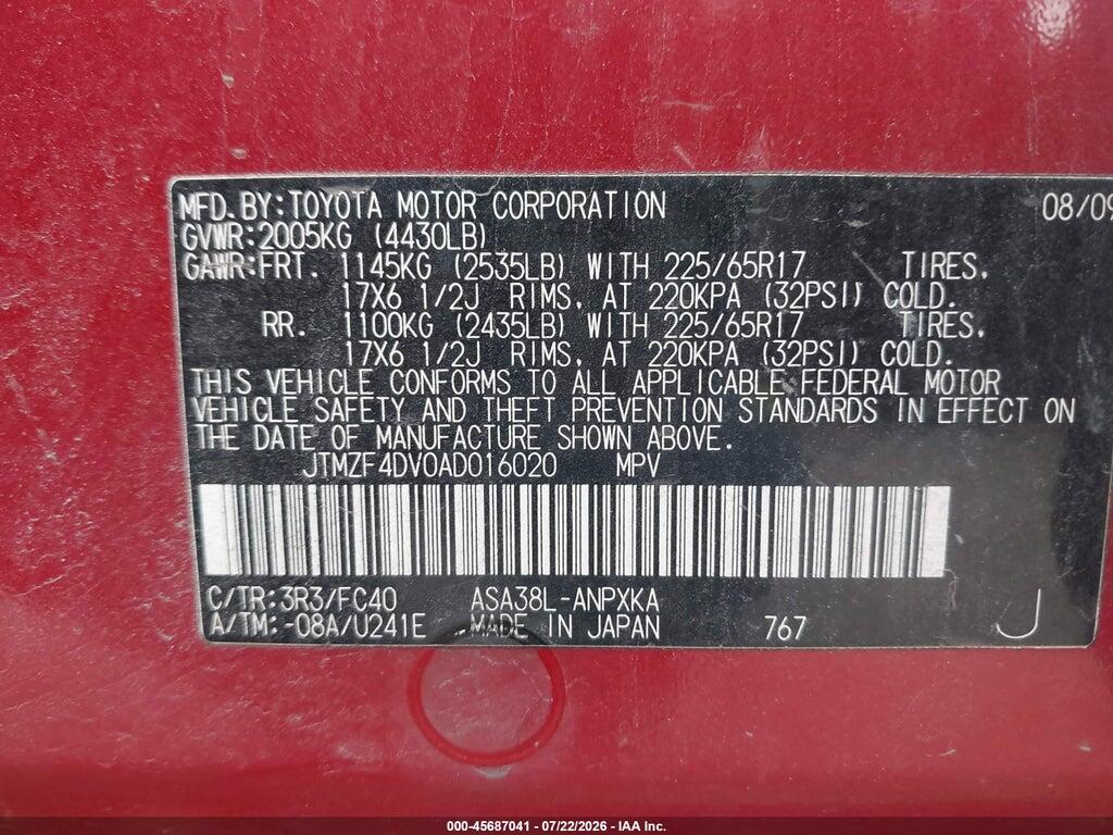 JTMZF4DV0AD016020 2010 TOYOTA RAV4 photo no. 9