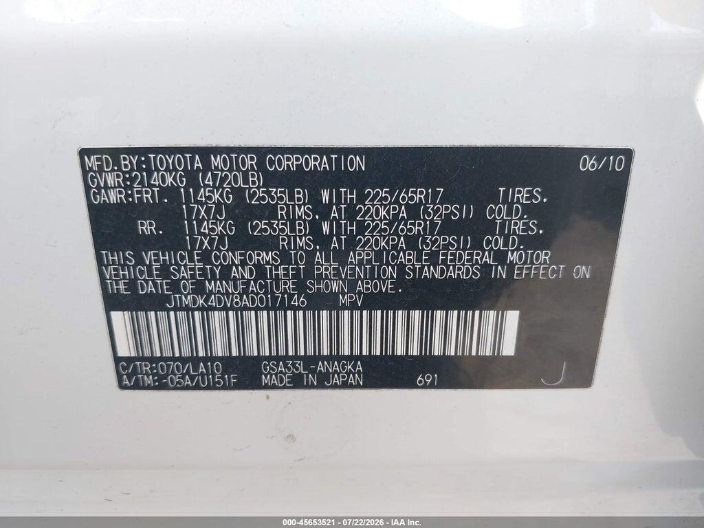 JTMDK4DV8AD017146 2010 TOYOTA RAV4 photo no. 9