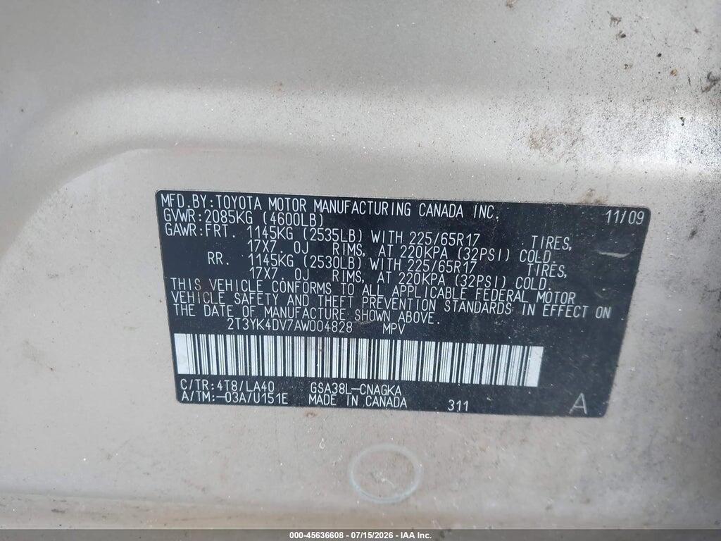 2T3YK4DV7AW004828 2010 TOYOTA RAV4 photo no. 9