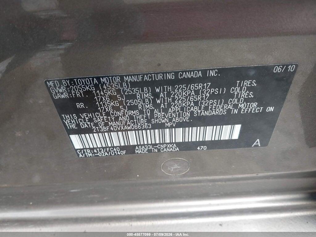 2T3BF4DVXAW066363 2010 TOYOTA RAV4 photo no. 9