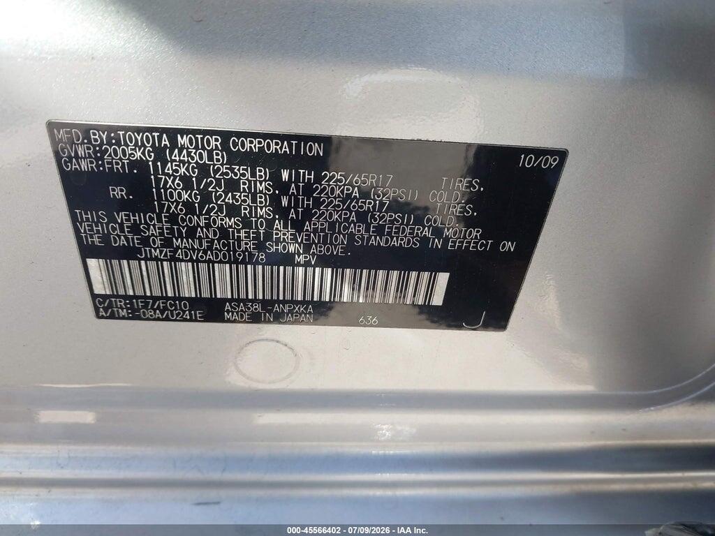 JTMZF4DV6AD019178 2010 TOYOTA RAV4 photo no. 9