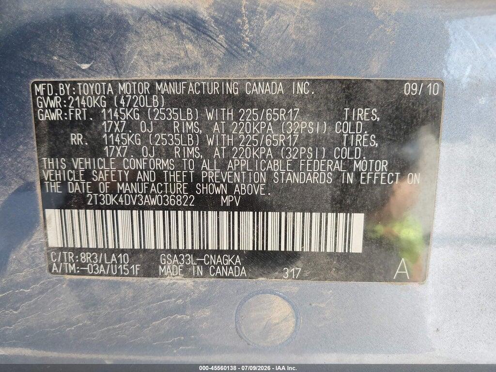 2T3DK4DV3AW036822 2010 TOYOTA RAV4 photo no. 9