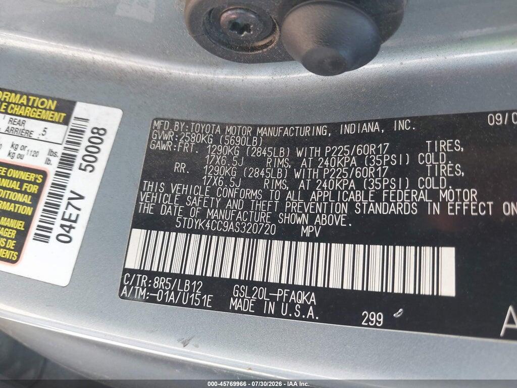 5TDYK4CC9AS320720 2010 TOYOTA SIENNA photo no. 9