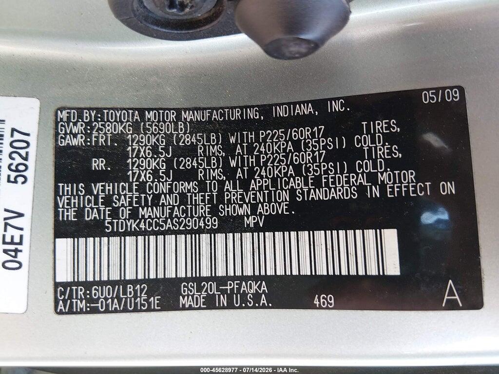 5TDYK4CC5AS290499 2010 TOYOTA SIENNA photo no. 9