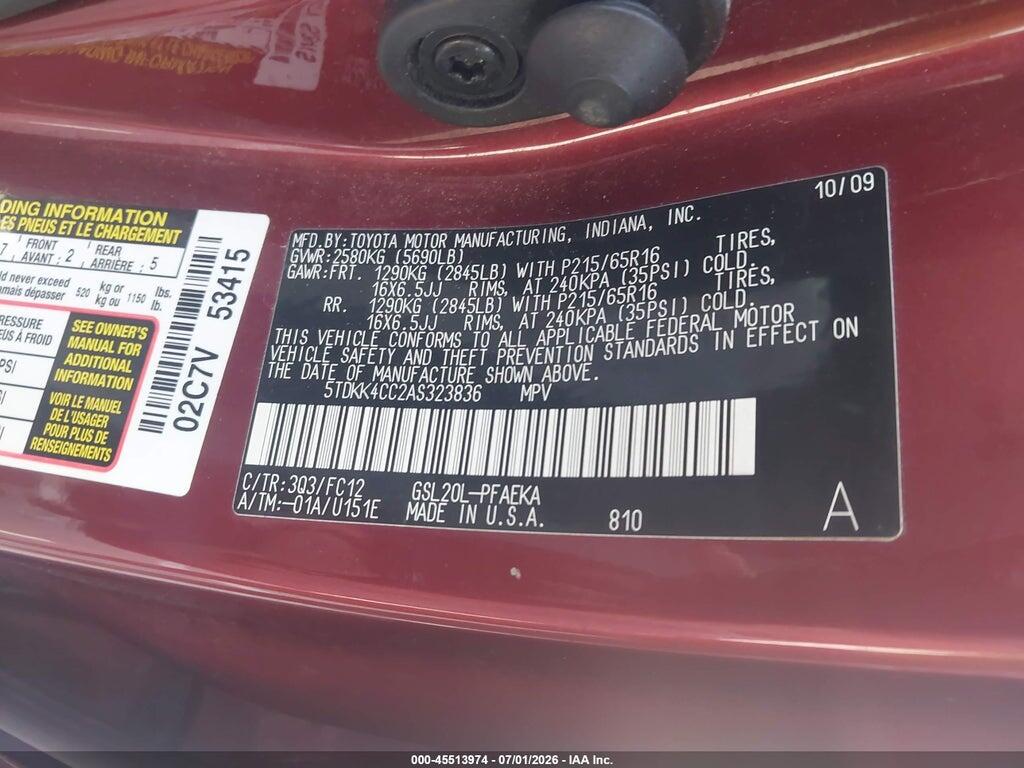 5TDKK4CC2AS323836 2010 TOYOTA SIENNA photo no. 9