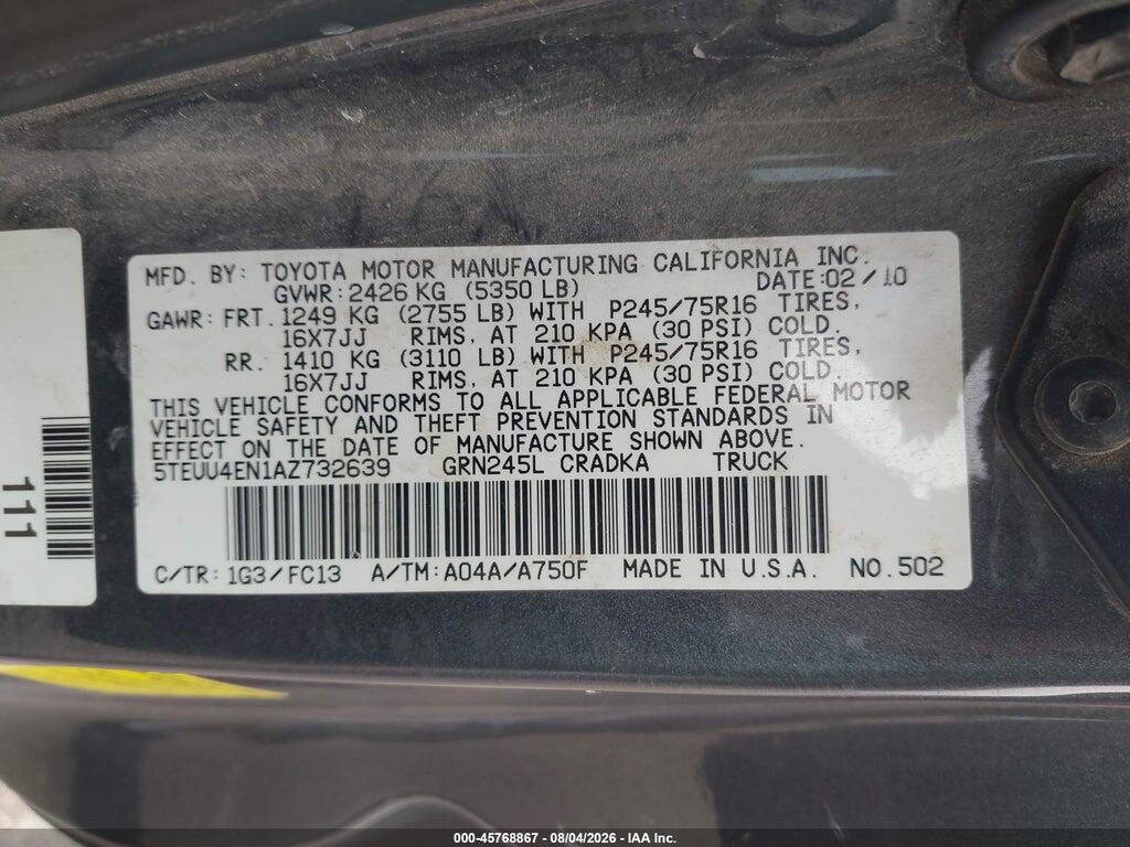 5TEUU4EN1AZ732639 2010 TOYOTA TACOMA photo no. 9