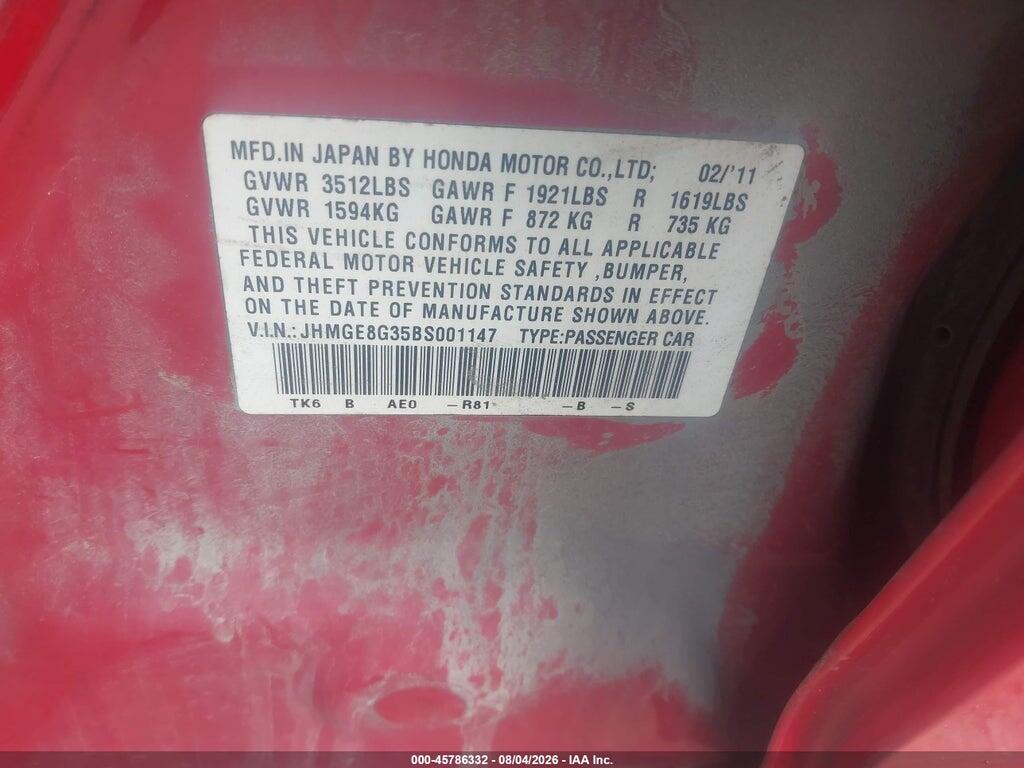 JHMGE8G35BS001147 2011 HONDA FIT photo no. 9