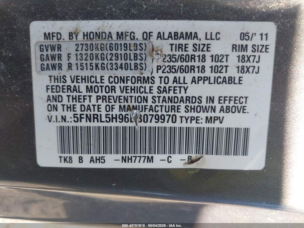 5FNRL5H96BB079970 2011 HONDA ODYSSEY photo no. 9