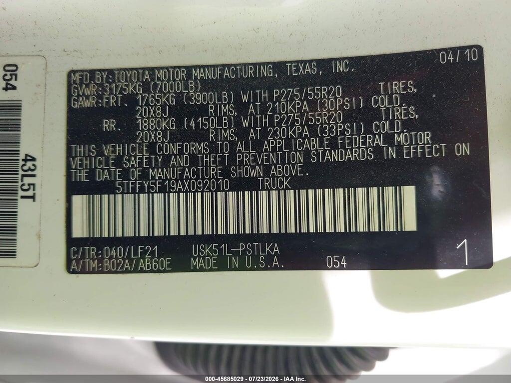 5TFFY5F19AX092010 2010 TOYOTA TUNDRA photo no. 9