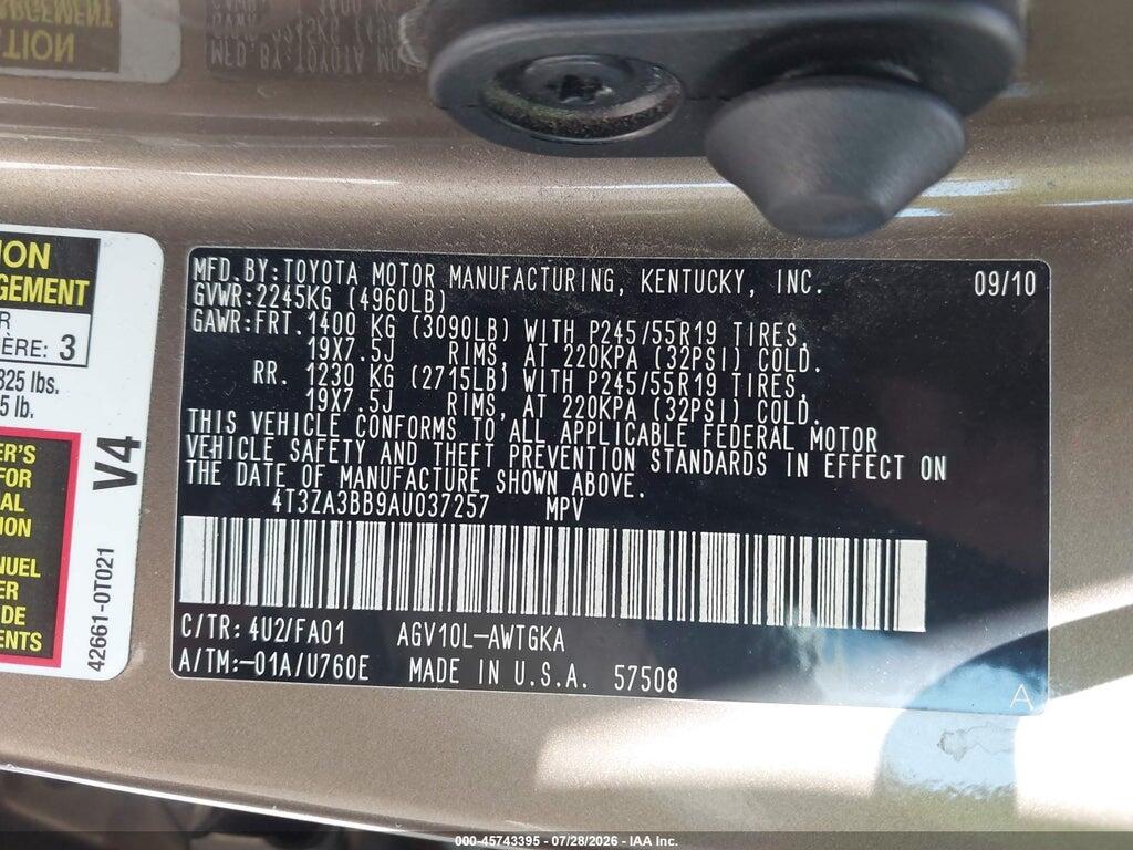 4T3ZA3BB9AU037257 2010 TOYOTA VENZA photo no. 9