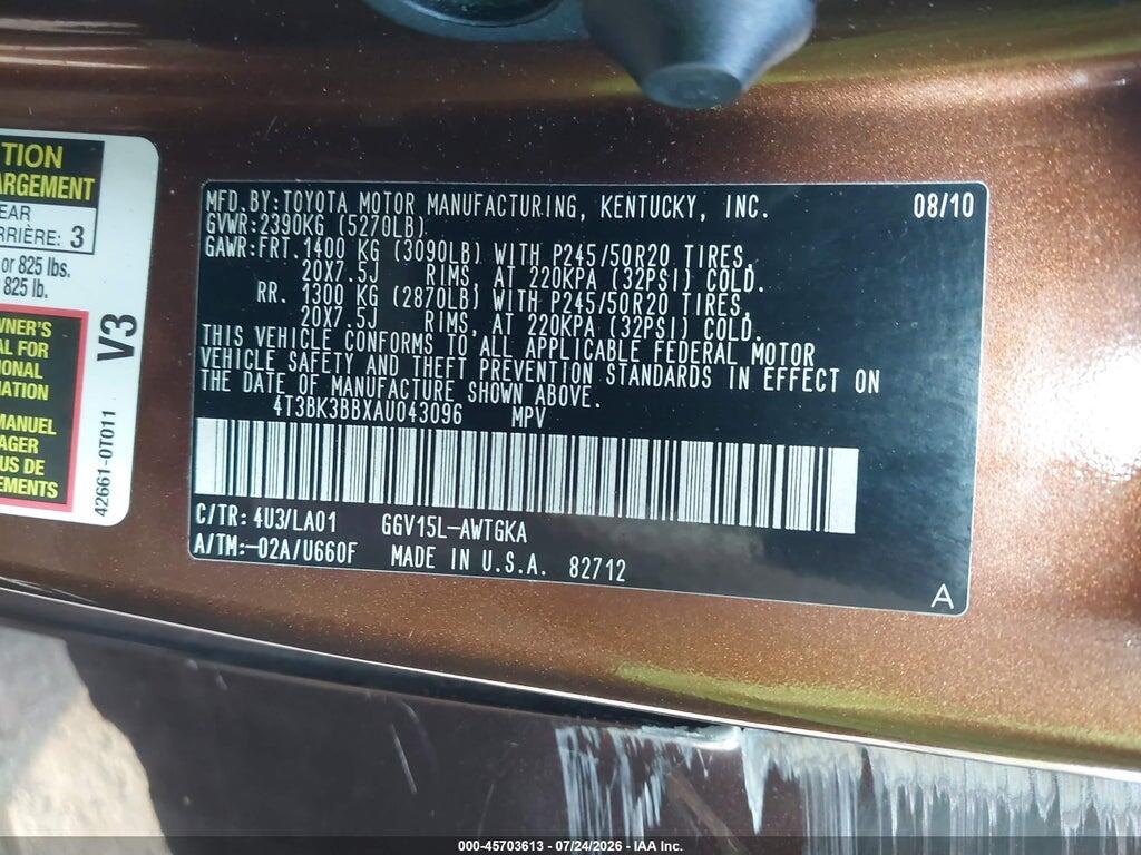 4T3BK3BBXAU043096 2010 TOYOTA VENZA photo no. 9