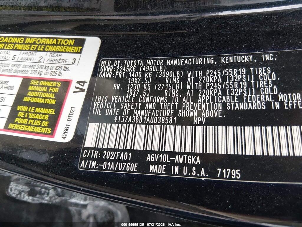 4T3ZA3BB1AU038581 2010 TOYOTA VENZA photo no. 9