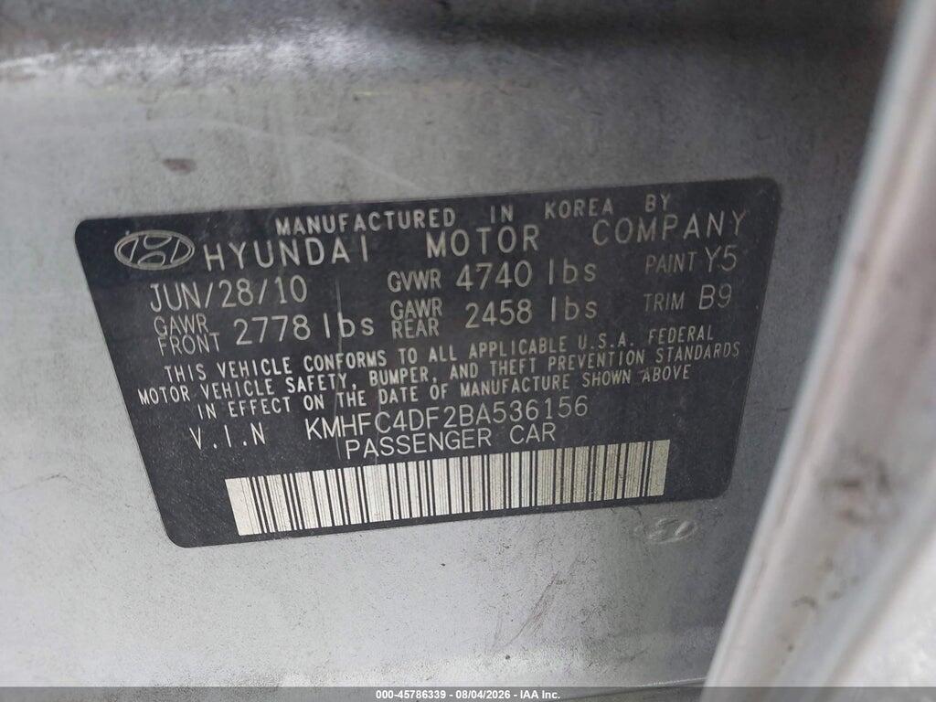 KMHFC4DF2BA536156 2011 HYUNDAI AZERA photo no. 9