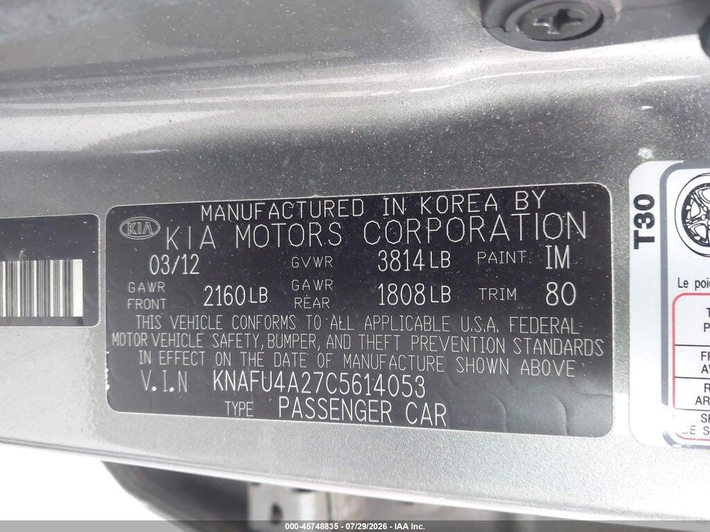 KNAFU4A27C5614053 2012 KIA FORTE photo no. 9