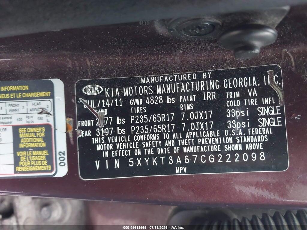 5XYKT3A67CG222098 2012 KIA SORENTO photo no. 9