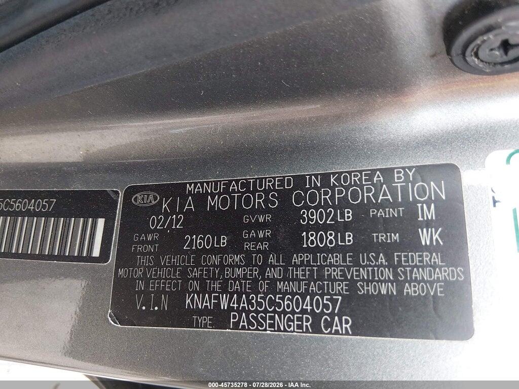 KNAFW4A35C5604057 2012 KIA FORTE photo no. 9