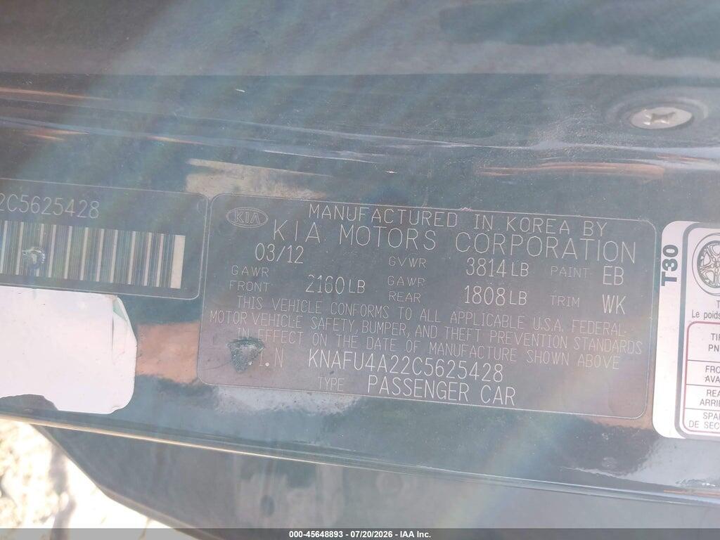 KNAFU4A22C5625428 2012 KIA FORTE photo no. 9