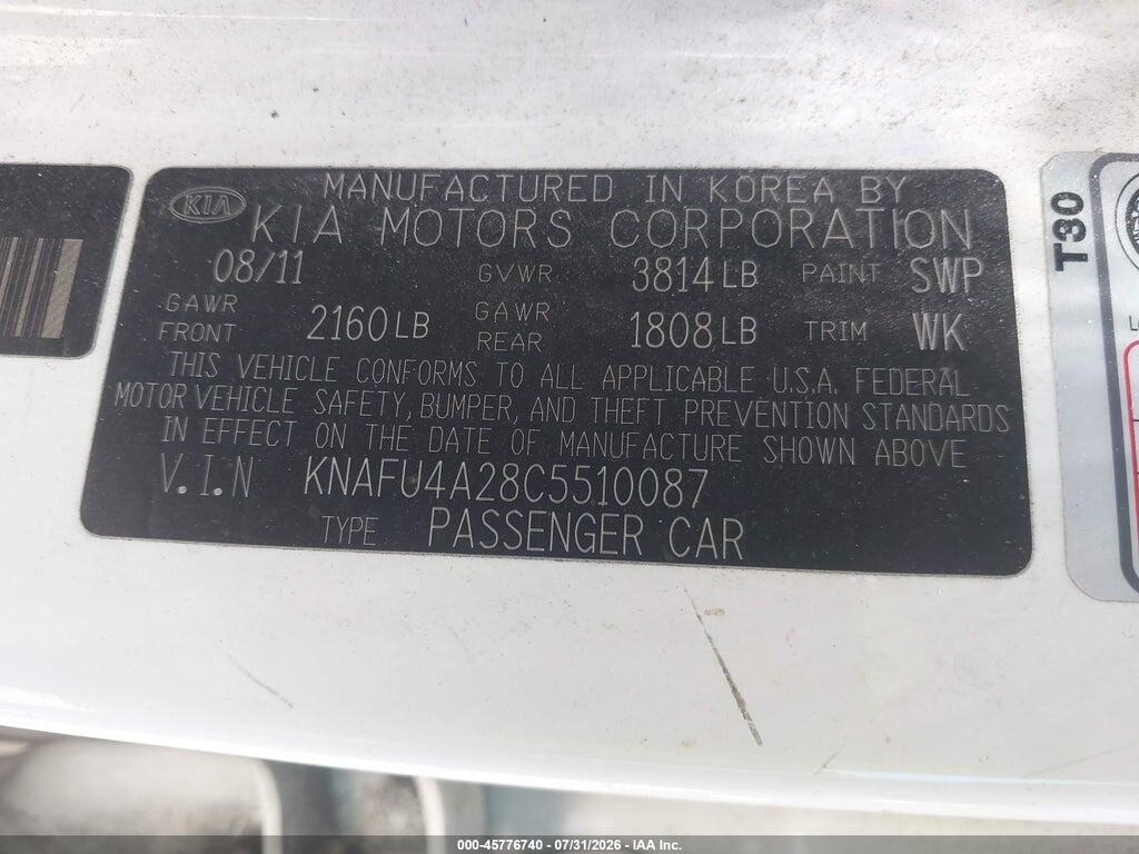 KNAFU4A28C5510087 2012 KIA FORTE photo no. 9