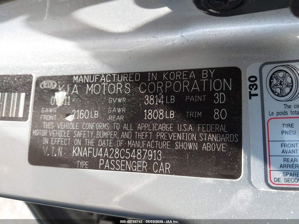 KNAFU4A28C5487913 2012 KIA FORTE photo no. 9