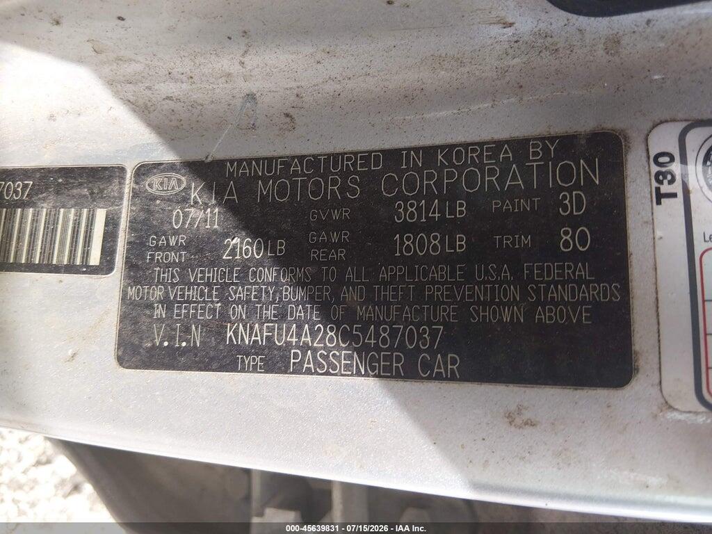 KNAFU4A28C5487037 2012 KIA FORTE photo no. 9