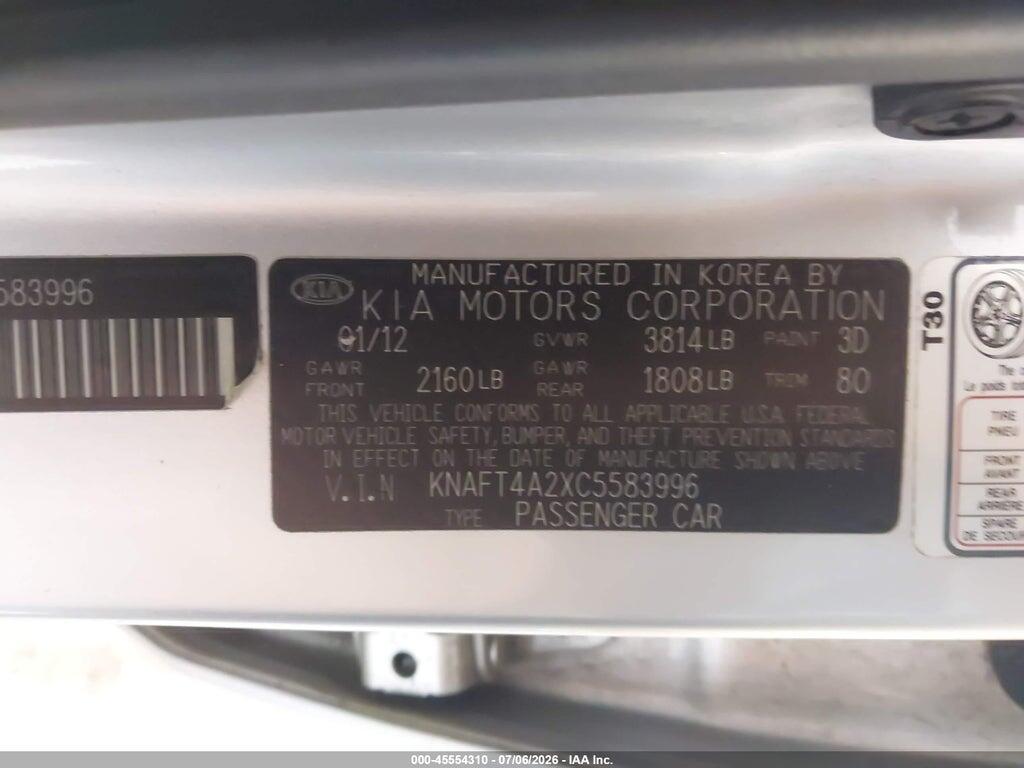 KNAFT4A2XC5583996 2012 KIA FORTE photo no. 9